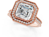 Rose gold Halo Asscher-Cut Diamond Pave Band Milgrain Prong Setting Ring_42