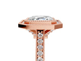 Rose gold Halo Asscher-Cut Diamond Pave Band Milgrain Prong Setting Ring_46