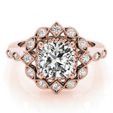 Rose gold Halo Cushion Cut Diamond Milgrain Band with Four-Prong Setting 1