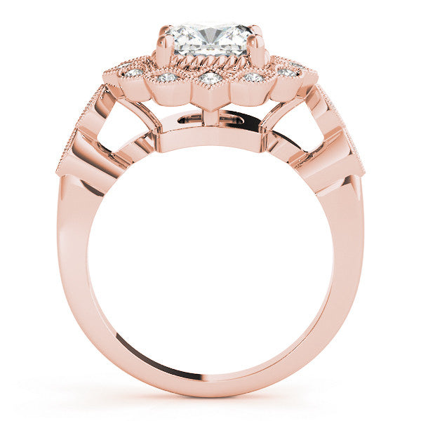 Rose gold Halo Cushion Cut Diamond Milgrain Band with Four-Prong Setting 2