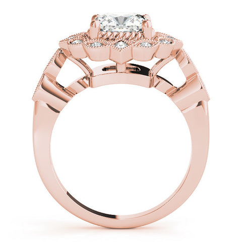 Rose gold Halo Cushion Cut Diamond Milgrain Band with Four-Prong Setting 2