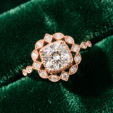 Rose gold Halo Cushion Cut Diamond Milgrain Band with Four-Prong Setting_6
