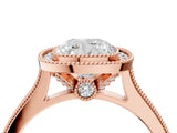 Rose gold Halo Cushion-Cut Diamond Pave Band Milgrain Prong Setting Ring_53