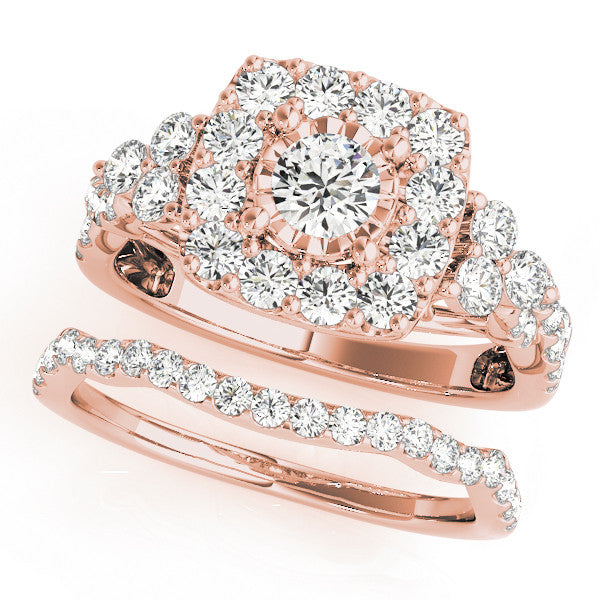 Rose gold Halo Cushion Cut Diamond Ring with Pavé Band and Four-Prong Setting 1
