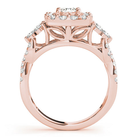Rose gold Halo Cushion Cut Diamond Ring with Pavé Band and Four-Prong Setting 2