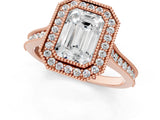 Rose gold Halo Emerald-Cut Diamond Pave Band Milgrain Prong Setting Ring_46