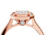Rose gold Halo Emerald-Cut Diamond Pave Band Milgrain Prong Setting Ring_49