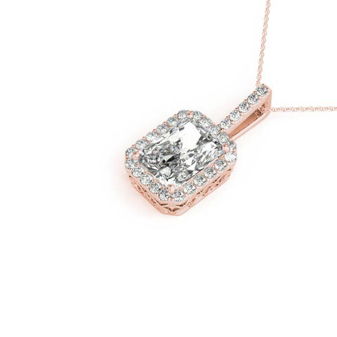 Rose gold Halo Emerald-Cut Prong Set Pendant 1