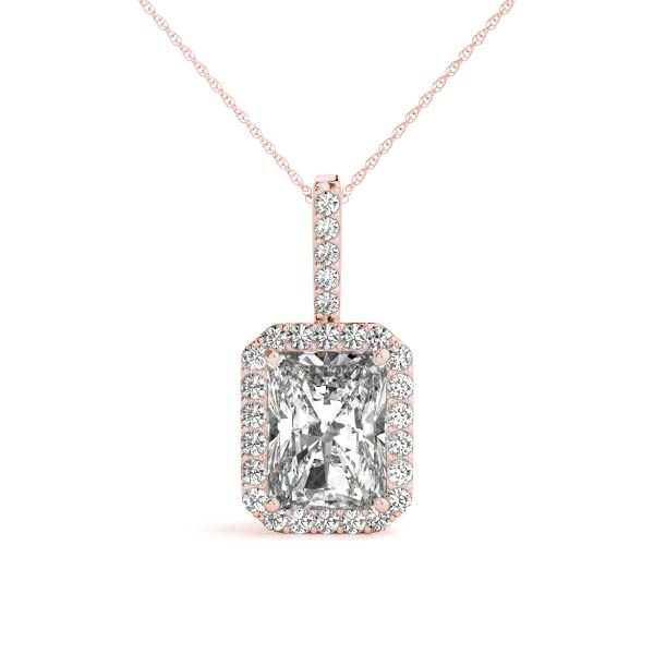 Rose gold Halo Emerald-Cut Prong Set Pendant