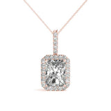 Rose gold Halo Emerald-Cut Prong Set Pendant