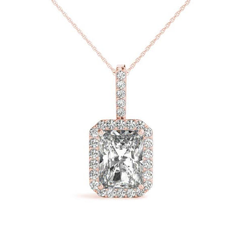 Rose gold Halo Emerald-Cut Prong Set Pendant