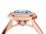 Rose gold Halo Fancy Blue Asscher -Cut Diamond Pave Band Milgrain Prong Setting Ring_52