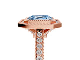 Rose gold Halo Fancy Blue Asscher -Cut Diamond Pave Band Milgrain Prong Setting Ring_53