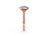 Rose gold Halo Fancy Blue Cushion -Cut Diamond Pave Band Milgrain Prong Setting Ring_56