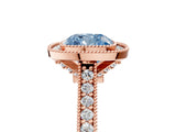Rose gold Halo Fancy Blue Cushion -Cut Diamond Pave Band Milgrain Prong Setting Ring_59