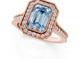 Rose gold Halo Fancy Blue Emerald -Cut Diamond Pave Band Milgrain Prong Setting Ring_56