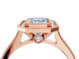 Rose gold Halo Fancy Blue Emerald -Cut Diamond Pave Band Milgrain Prong Setting Ring_59