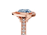 Rose gold Halo Fancy Blue Heart -Cut Diamond Pave Band Milgrain Prong Setting Ring_61