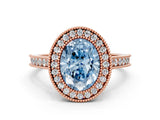 Rose gold Halo Fancy Blue Oval -Cut Diamond Pave Band Milgrain Prong Setting Ring_54