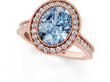 Rose gold Halo Fancy Blue Oval -Cut Diamond Pave Band Milgrain Prong Setting Ring_55