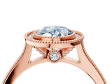 Rose gold Halo Fancy Blue Oval -Cut Diamond Pave Band Milgrain Prong Setting Ring_58
