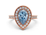 Rose gold Halo Fancy Blue Pear -Cut Diamond Pave Band Milgrain Prong Setting Ring_55