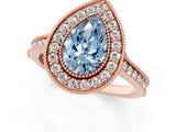 Rose gold Halo Fancy Blue Pear -Cut Diamond Pave Band Milgrain Prong Setting Ring_56