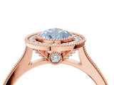 Rose gold Halo Fancy Blue Pear -Cut Diamond Pave Band Milgrain Prong Setting Ring_59