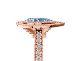 Rose gold Halo Fancy Blue Pear -Cut Diamond Pave Band Milgrain Prong Setting Ring_60