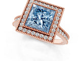 Rose gold Halo Fancy Blue Princess -Cut Diamond Pave Band Milgrain Prong Setting Ring_56
