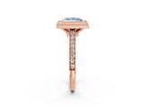 Rose gold Halo Fancy Blue Princess -Cut Diamond Pave Band Milgrain Prong Setting Ring_57
