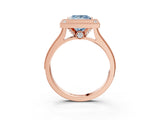Rose gold Halo Fancy Blue Princess -Cut Diamond Pave Band Milgrain Prong Setting Ring_58