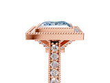 Rose gold Halo Fancy Blue Princess -Cut Diamond Pave Band Milgrain Prong Setting Ring_60