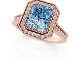 Rose gold Halo Fancy Blue Radiant -Cut Diamond Pave Band Milgrain Prong Setting Ring_56