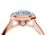 Rose gold Halo Fancy Blue Radiant -Cut Diamond Pave Band Milgrain Prong Setting Ring_59