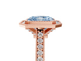 Rose gold Halo Fancy Blue Radiant -Cut Diamond Pave Band Milgrain Prong Setting Ring_60