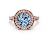 Rose gold Halo Fancy Blue Round -Cut Diamond Pave Band Milgrain Prong Setting Ring_55