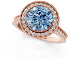 Rose gold Halo Fancy Blue Round -Cut Diamond Pave Band Milgrain Prong Setting Ring_56