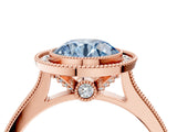 Rose gold Halo Fancy Blue Round -Cut Diamond Pave Band Milgrain Prong Setting Ring_59