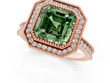 Rose gold Halo Fancy Green Asscher -Cut Diamond Pave Band Milgrain Prong Setting Ring_80