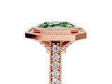 Rose gold Halo Fancy Green Asscher -Cut Diamond Pave Band Milgrain Prong Setting Ring_84