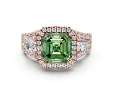 Rose gold Halo Fancy Green Asscher Cut Cut Split Shank Diamond Ring with Four-Prong Setting