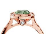 Rose gold Halo Fancy Green Cushion -Cut Diamond Pave Band Milgrain Prong Setting Ring_59