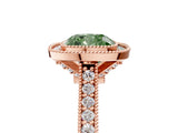 Rose gold Halo Fancy Green Cushion -Cut Diamond Pave Band Milgrain Prong Setting Ring_60