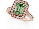 Rose gold Halo Fancy Green Emerald -Cut Diamond Pave Band Milgrain Prong Setting Ring_75