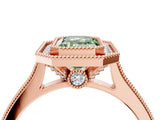 Rose gold Halo Fancy Green Emerald -Cut Diamond Pave Band Milgrain Prong Setting Ring_78