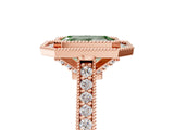 Rose gold Halo Fancy Green Emerald -Cut Diamond Pave Band Milgrain Prong Setting Ring_79