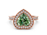 Rose gold Halo Fancy Green Heart -Cut Diamond Pave Band Milgrain Prong Setting Ring_35