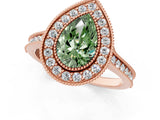 Rose gold Halo Fancy Green Pear -Cut Diamond Pave Band Milgrain Prong Setting Ring_56