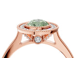 Rose gold Halo Fancy Green Pear -Cut Diamond Pave Band Milgrain Prong Setting Ring_59